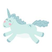 lindo unicornio en estilo plano de dibujos animados. ilustración vectorial de caballo bebé, animal pony en color tyrquoise para estampado de tela, ropa, diseño textil infantil, tarjeta vector