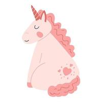 lindo unicornio en estilo plano de dibujos animados. ilustración vectorial de caballo bebé, animal pony en color rosa para estampado de tela, ropa, diseño textil infantil, tarjeta vector