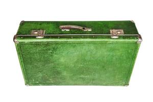 old closed green retro fiber suitcase isolated on white background photo