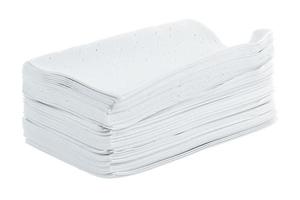 stack of white liquidless and powderless laundry detergent squares sheets isolated on white background photo