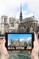 taking photo of cathedral Notre-Dame de Paris