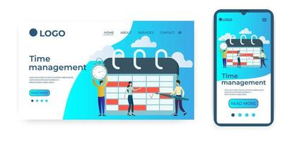 Time-management.Template for the user interface of the website's home page.Landing page template.The adaptive design of the smartphone.vector illustration. vector