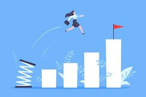 Springboard businesswoman high jump flat style design vector illustration concept.