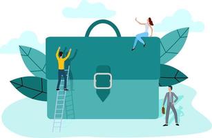 Business-management.People are standing near a large briefcase.Flat vector illustration.