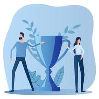 A man and a woman near the Cup. The concept of victory , achievements and performance evaluation.Flat vector illustration.