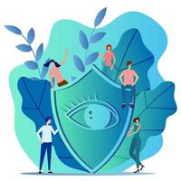 Protection of privacy.People are hiding behind a shield.Concept of privacy protection.Flat vector illustration.