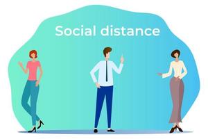 Social distance.The man explains to other people the importance of distance during quarantine.Flat vector illustration.