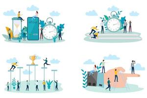 A set of flat vector illustrations.Time management, competitive spirit, concept of struggle and motivation, business management.For use in web design.