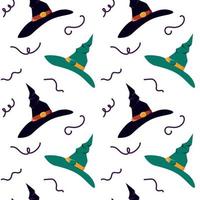 Pattern of flying witch hats vector