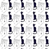 Seamless Pattern of mysterious black cats and spider vector