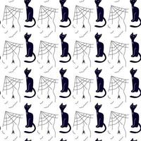 Seamless Pattern of mysterious black cats and spider vector