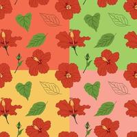 A pattern of red Hibiscus flowers on different backgrounds vector