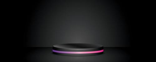 beauty style black product display podium with pink purple gradient stripe 3d illustration vector on dark background