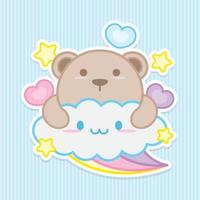 lindo oso en la nube con vector gráfico de ilustración de arco iris en estilo kawaii