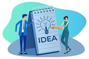 People discuss new ideas.People and Notepad.Brainstorming startup new developments.Flat vector illustration.