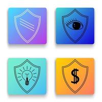 iconos de escudo.protección de depósitos bancarios, protección de la privacidad, protección de la propiedad intelectual. un conjunto de iconos planos para diseño web. ilustración vectorial. vector