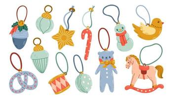 Christmas decorations toys set flat design isolated vector illustration