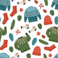 Winter sweater socks hat seamless pattern vector illustration