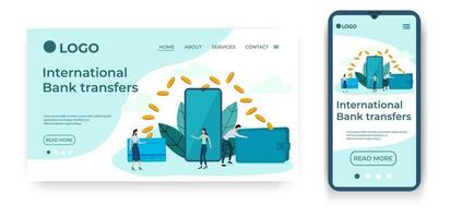 International Bank transfers. Template for the user interface of the website's home page.Landing page template.The adaptive design of the smartphone.vector illustration. vector