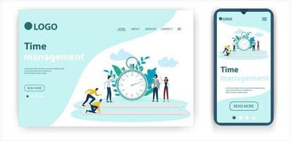 Time-management. Template for the user interface of the website's home page.Landing page template.The adaptive design of the smartphone.vector illustration. vector