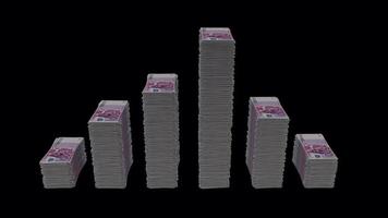 stacks of 500 euro bills Wave with alpha channel video