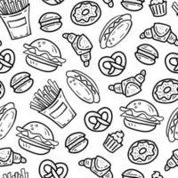 Fast food elements seamless pattern doodle vector