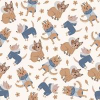 perros ropa de patrones sin fisuras en estilo de dibujos animados vector