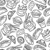 Doodle fast food vector seamless background