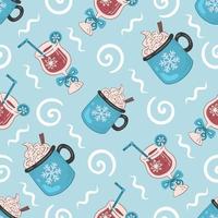 Winter festive seamless pattern with cocktails vector