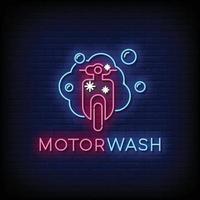 Neon Sign motor wash with Brick Wall Background vector