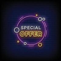 Neon Sign special offer with Brick Wall Background vector