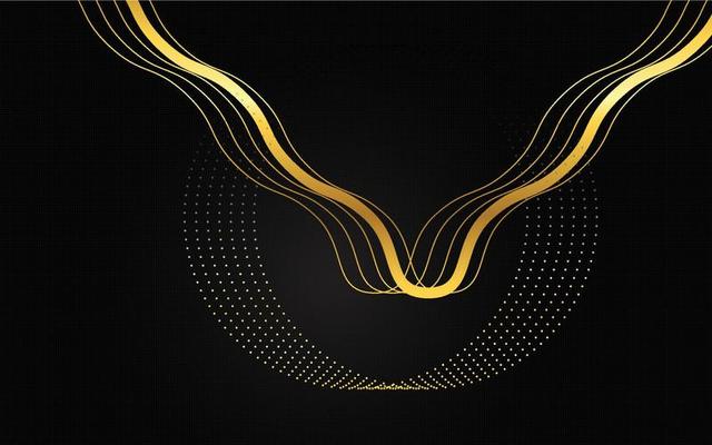 Abstract dark black color background overlapping layers decor golden lines with copy space for text. Luxury style. Vector illustration