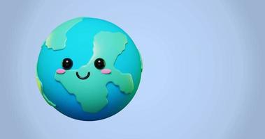 Loop animation of 3d adorable cartoon earth, green planet with happy mood in sunny day as concept for peace. 3d render animation video