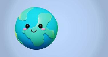 Loop animation of 3d adorable cartoon earth, green planet with happy mood in sunny day as concept for peace. 3d render animation video