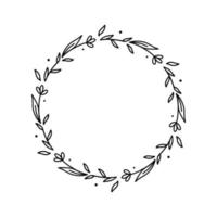 Floral wreath isolated on white background. Round frame with flowers. Vector hand-drawn illustration in doodle style. Perfect for cards, invitations, decorations, logo, various designs.