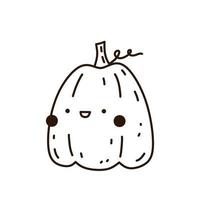 Cute and funny pumpkin isolated on white background. Vector hand-drawn illustration in doodle style. Kawaii character. Perfect for cards, decorations, logo and Halloween designs.