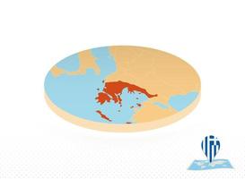 Greece map designed in isometric style, orange circle map. vector