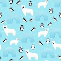 Seamless childish pattern with polar bear, penguin and puffin. Creative kids design. Perfect for fabric, textile vector