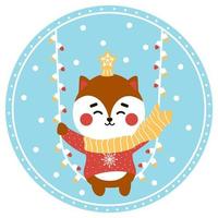 Christmas ball with cute cat or fox character vector