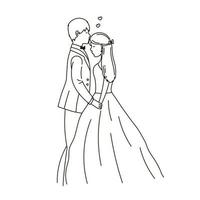 Wedding couple in outline style vector