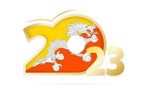 Year 2023 with Bhutan Flag pattern. vector