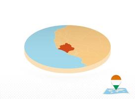 Ivory Coast map designed in isometric style, orange circle map. vector