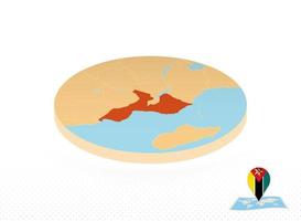 mozambique mapa diseñado en estilo isométrico, mapa de círculo naranja. vector
