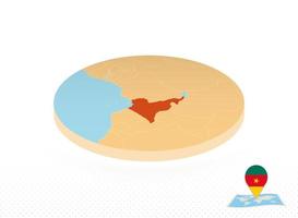 mapa de camerún diseñado en estilo isométrico, mapa de círculo naranja. vector