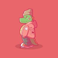 Ilustración de vector de carácter dino fresco. estilo, ropa, concepto de diseño divertido.