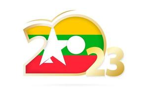 año 2023 con patrón de bandera de myanmar. vector