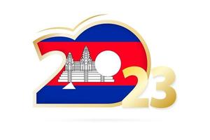 Year 2023 with Cambodia Flag pattern. vector