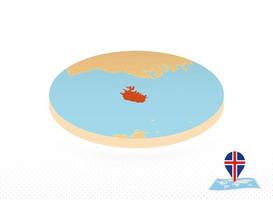 Iceland map designed in isometric style, orange circle map. vector