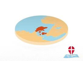 Denmark map designed in isometric style, orange circle map. vector