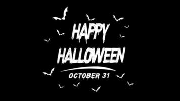 happy halloween title, text october 31 with bat motion graphics video transparent background with alpha channel